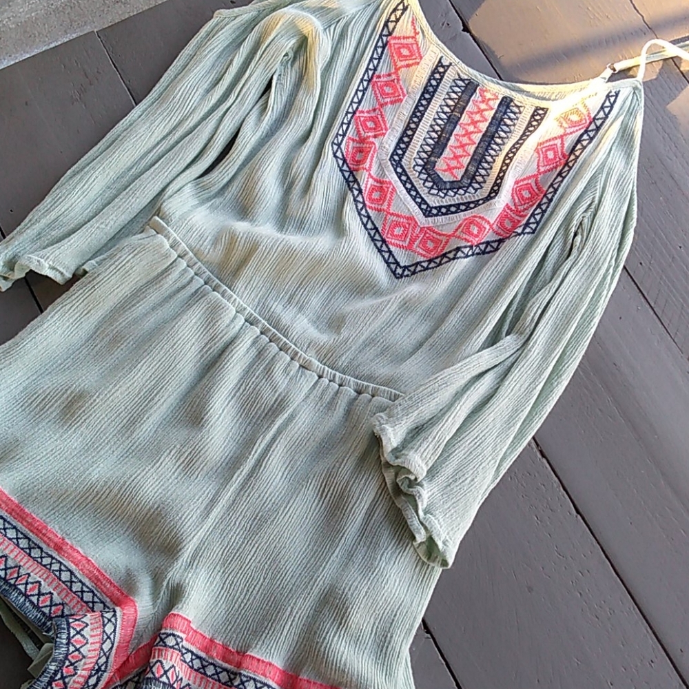 Altar'd State boho romper long sleeve mint green